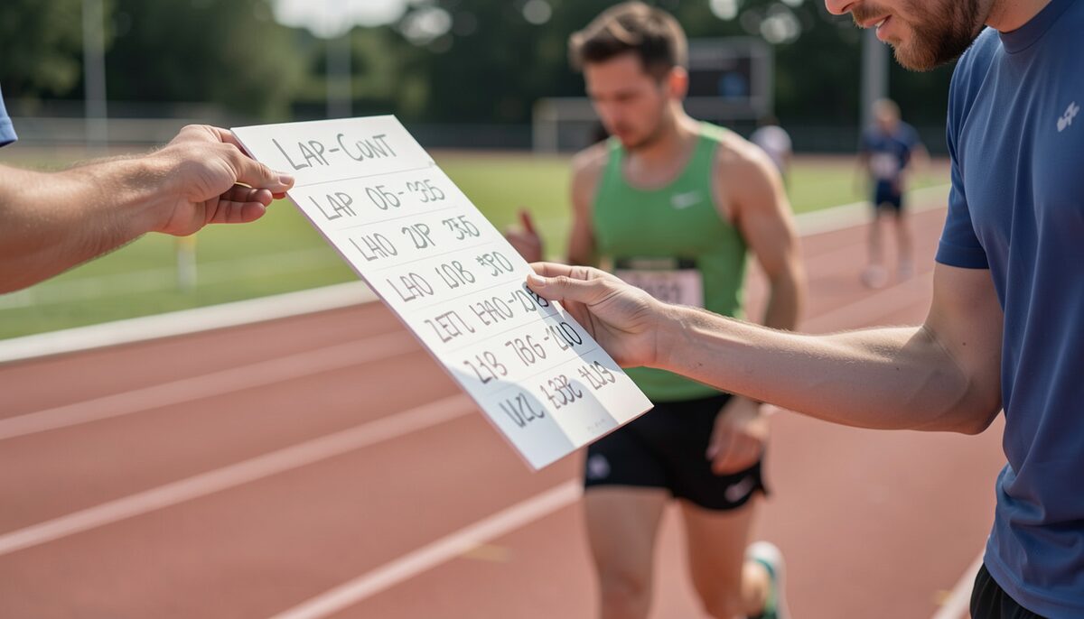 Another frame kept on the same lap: How laps get counted in a fixed-time race: the lap board, the timing chip, the volunteer with the clipboard, and what happens when the numbers disagree.