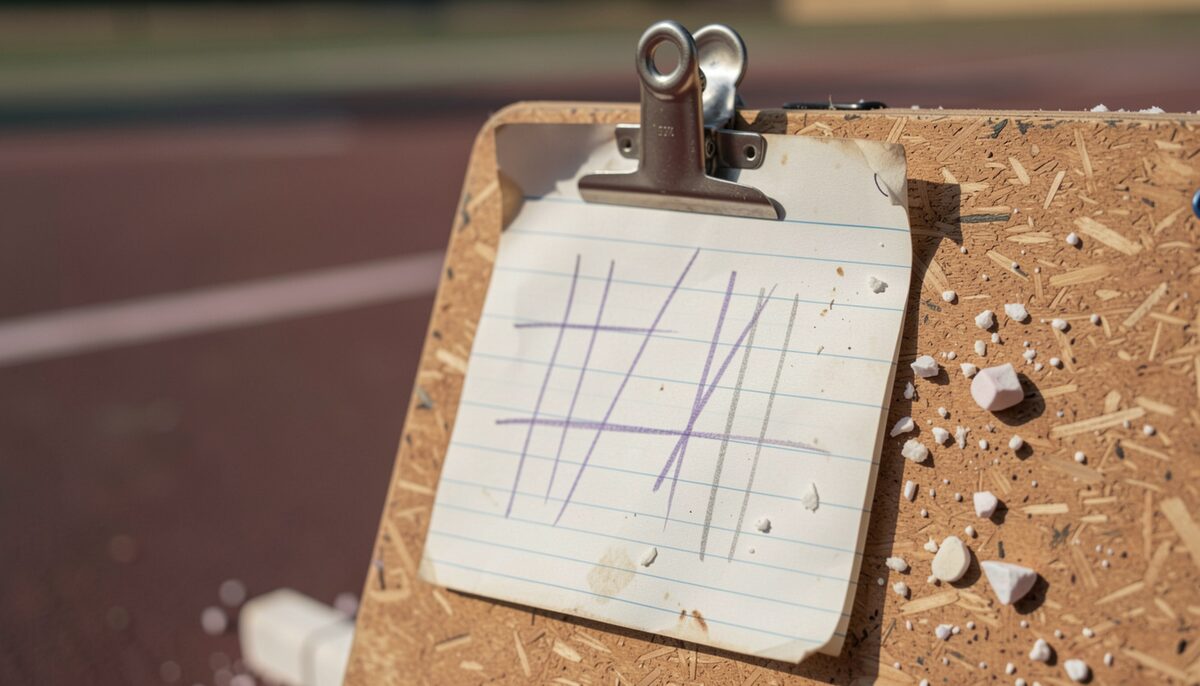 The close detail of « Counting laps on the board », kept beside the scene