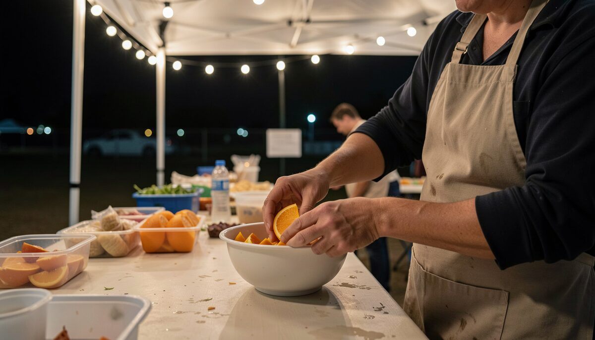 Another frame kept on the same lap: What a twenty-four-hour aid station holds at three in the morning, who keeps it stocked, and why the table is the working heart of a loop race.